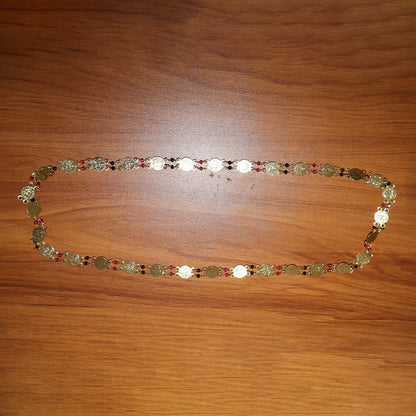 Gold Tone Coin Beaded Necklace – Traditional Ethnic Long Chain