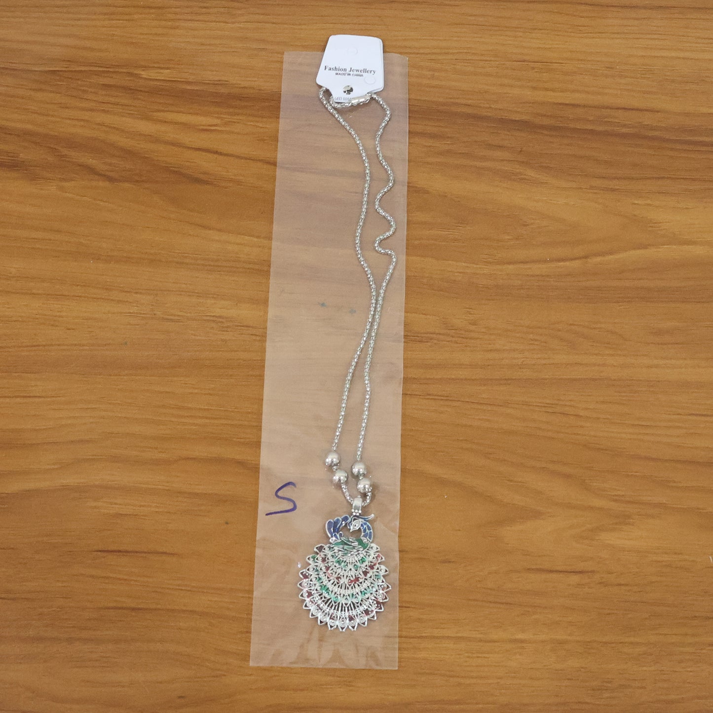 Antique Silver-Tone Peacock Design Oxidized Pendant Necklace (1 Pc)