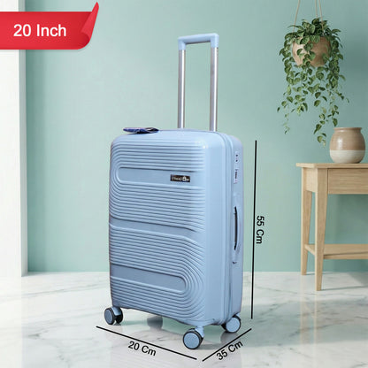 Grey Blue Hard Shell Cabin Trolley Suitcase with Telescopic Handle & 8 Wheels