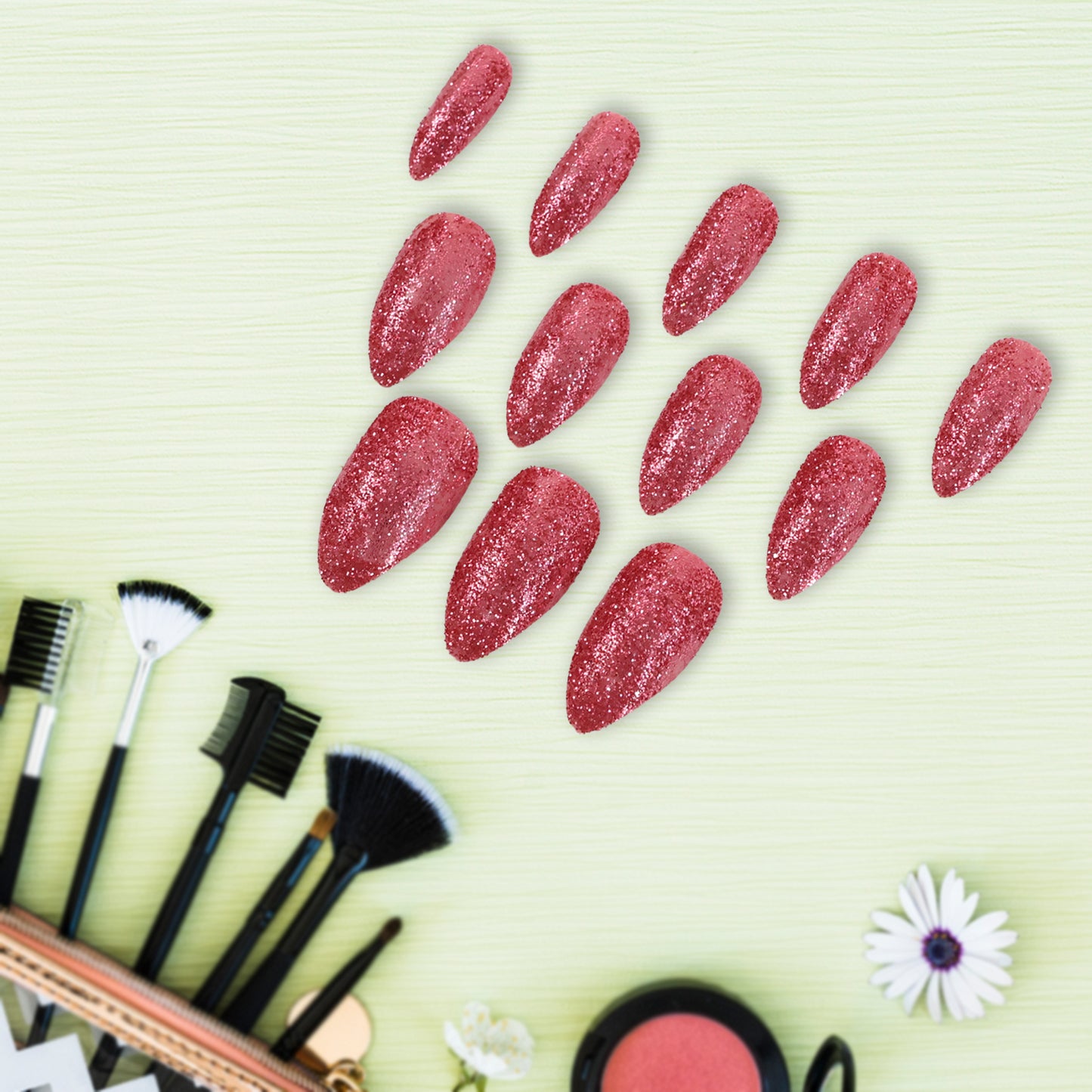 Glitter Press-On False Nails - (1 Set / Mix Color & Design)