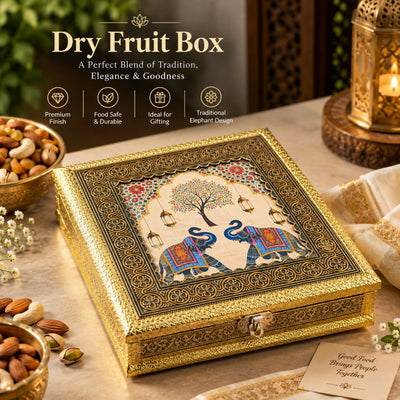 Traditional Elephant Design Dry Fruit Box for Festive Gifting and Home Storage Use