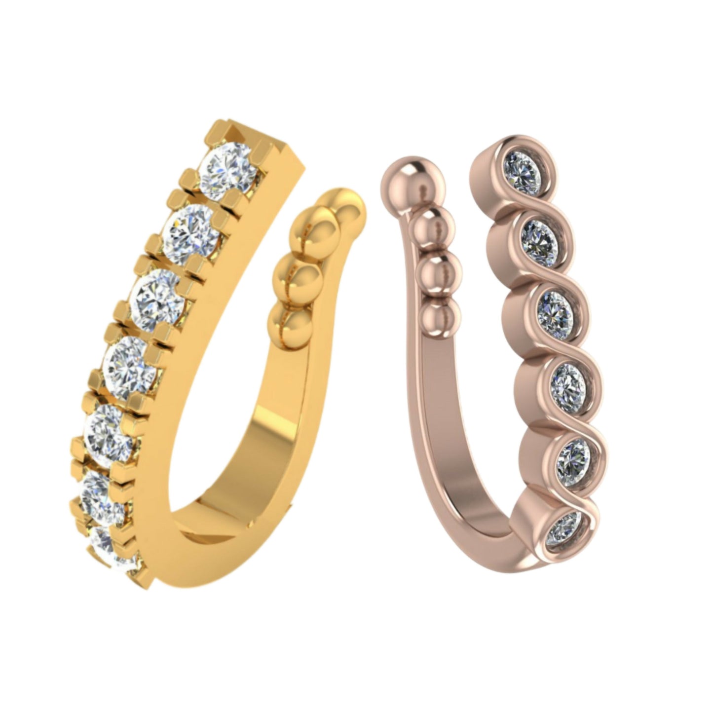 CZ Studded Nose Cuff | Non-Piercing Nath Pin | Gold/Rose Gold Combo Pack of 2