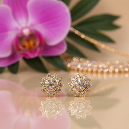 Elegant Floral CZ Stud Earrings with Gold Tone Finish for Daily & Party Wear Women