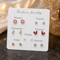 7 Pair Weekly Stud Earrings Set with Star, Heart, Pearl, Leaf & Floral Style Designs