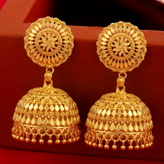 Pair of antique style gold jhumka earrings