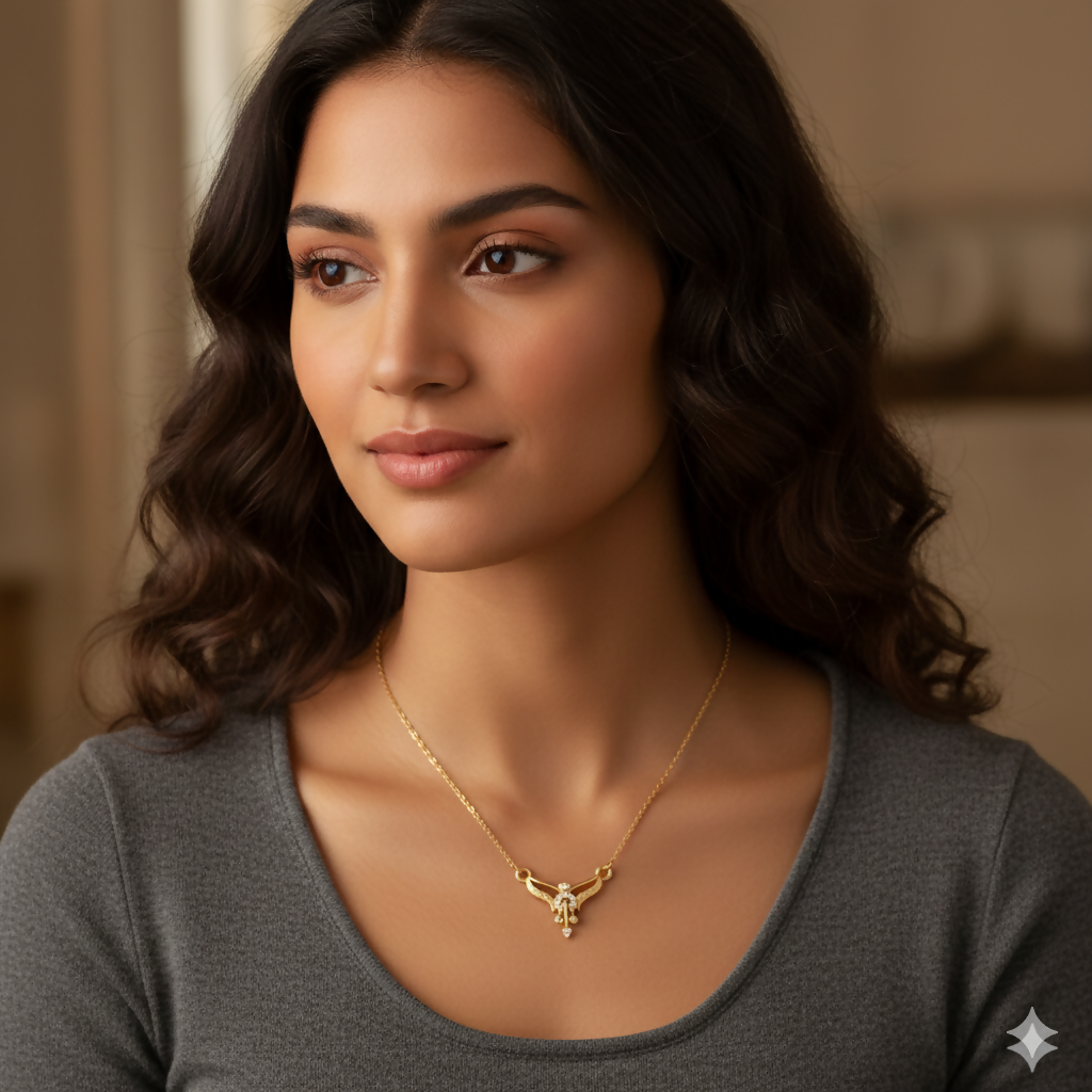 Minimal Gold & AD Pendant Necklace For women and girls