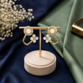 Gold Tone Floral Crystal Pearl Hoop Earrings with Elegant Fashion Jewellery Design