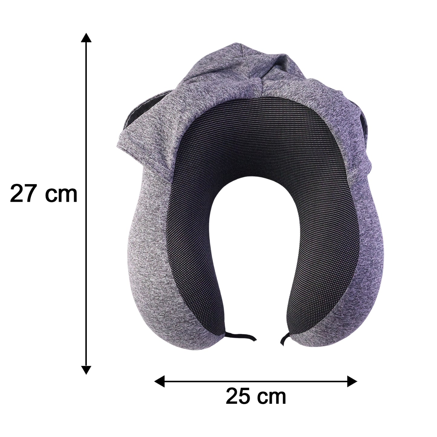 U Shaped Hooded Neck Pillow Grey Travel Pillow with Drawstring Hood (1 Pc)