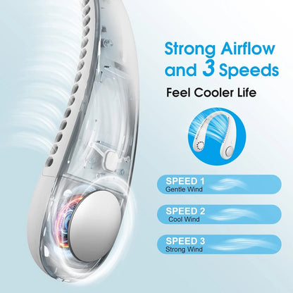 Portable Rechargeable Neck Fan (1 Pc, White Color)