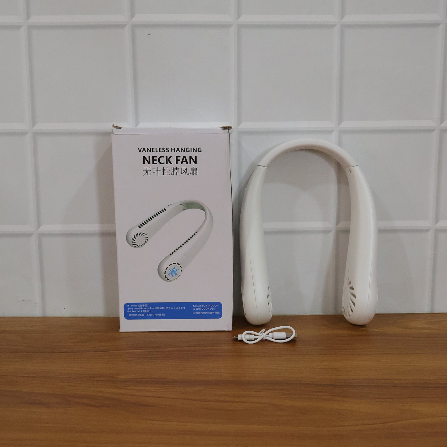 Portable Rechargeable Neck Fan (1 Pc, White Color)