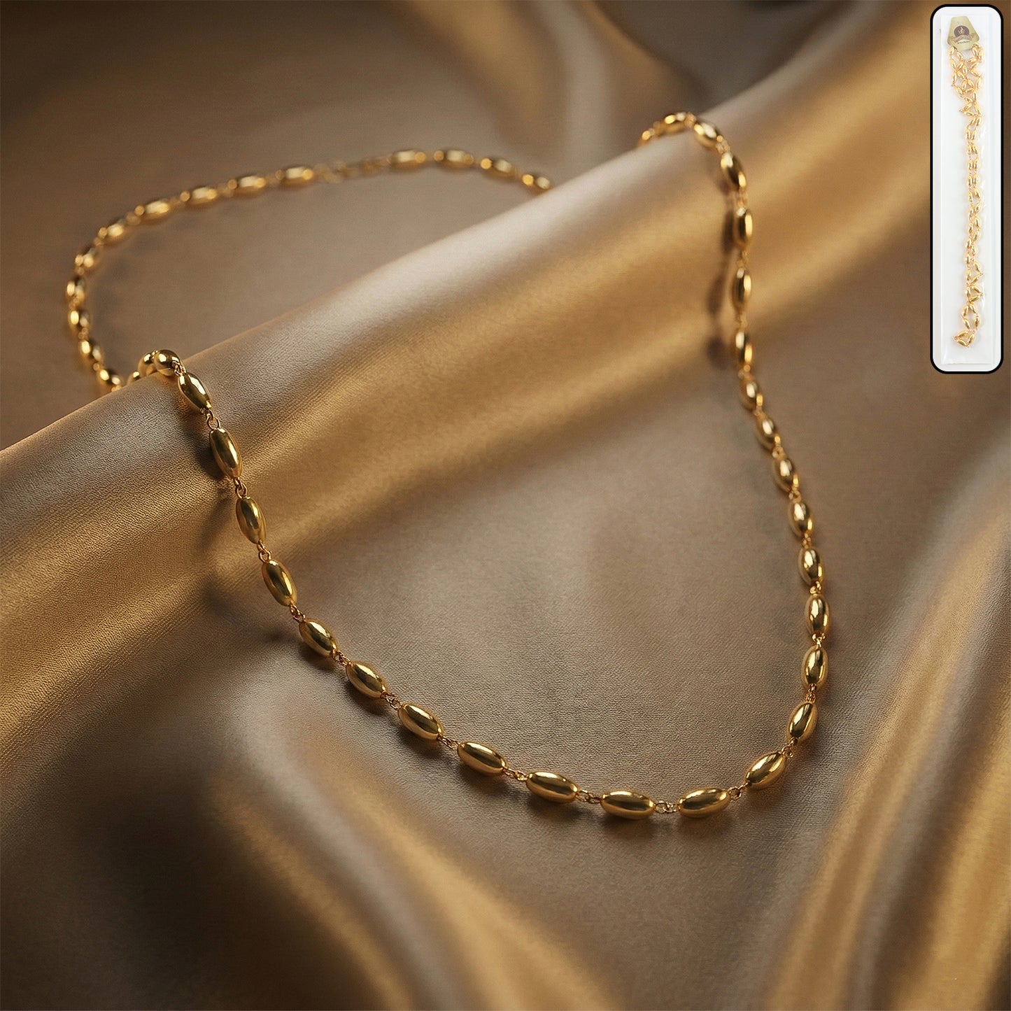 Elegant Gold-Tone Oval Bead Necklace Chain for Women (1 Pc)