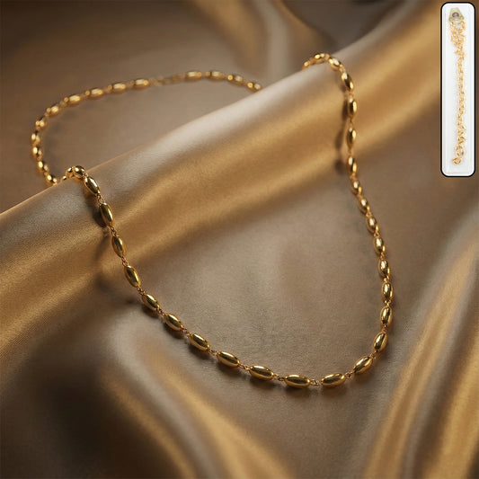 Elegant Gold-Tone Oval Bead Necklace Chain for Women (1 Pc)