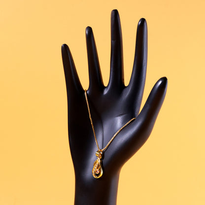 Elegant gold-plated tear-drop pendant necklace showcasing pink stone centerpiece