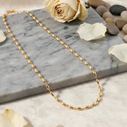 Elegant Gold-Tone Oval Bead Necklace Chain for Women (1 Pc)