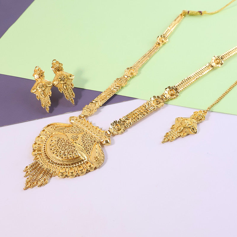 Elegant Traditional Gold-Plated Long Necklace Set for Bridal & Festive Wear