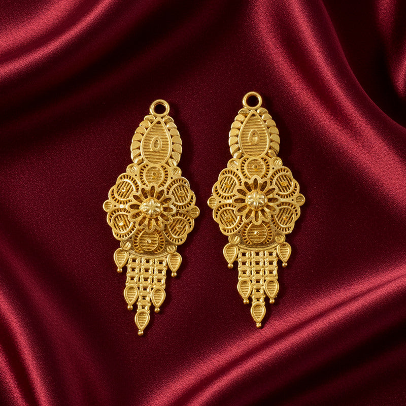 Luxury Bridal Gold-Finish Long Necklace Set with Traditional Engraved Pendant