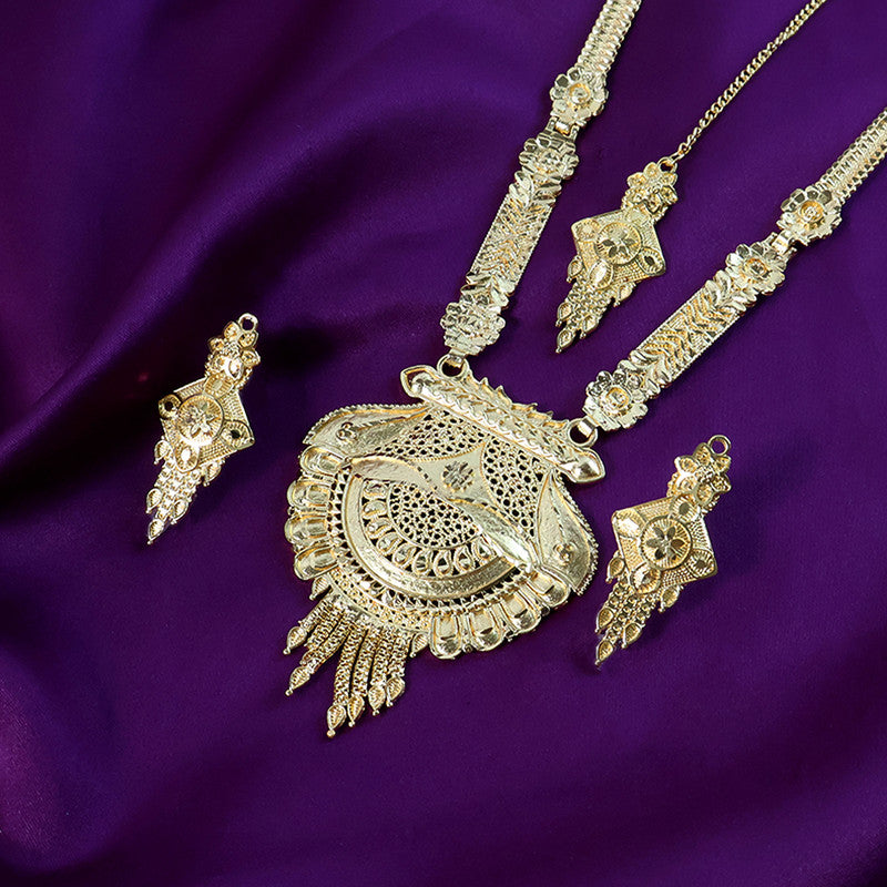 Elegant Traditional Gold-Plated Long Necklace Set for Bridal & Festive Wear