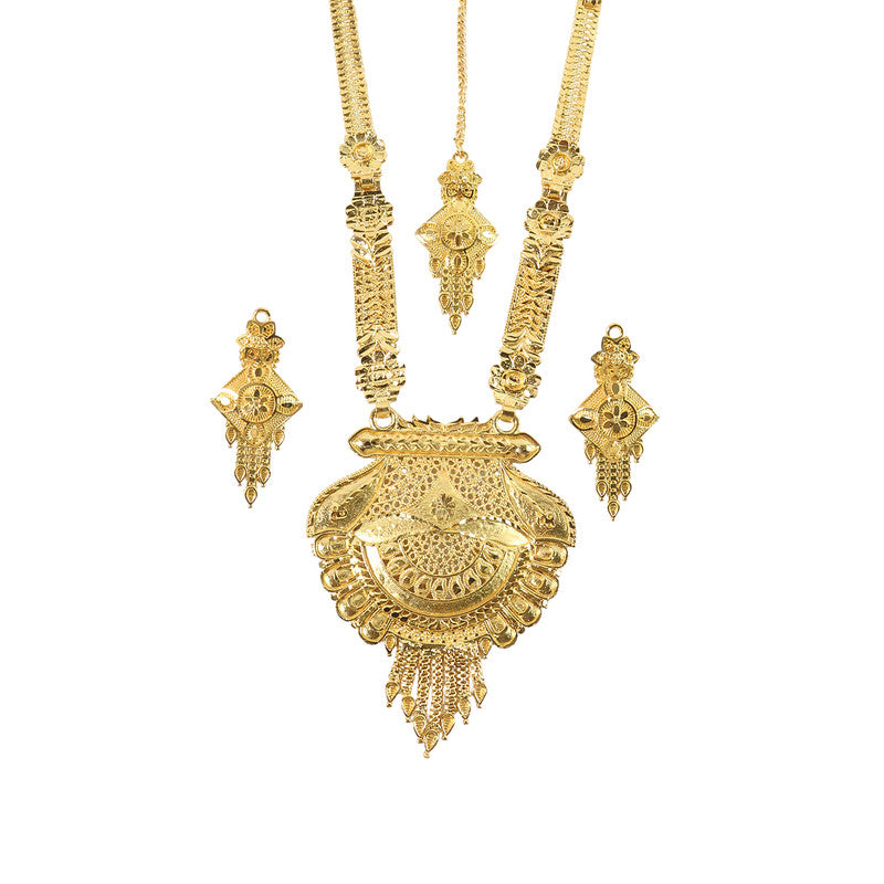 Elegant Traditional Gold-Plated Long Necklace Set for Bridal & Festive Wear