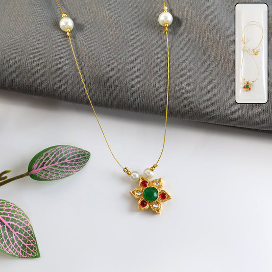 Traditional Multicolor Stone Floral Pendant Necklace Chain (1 Pc)