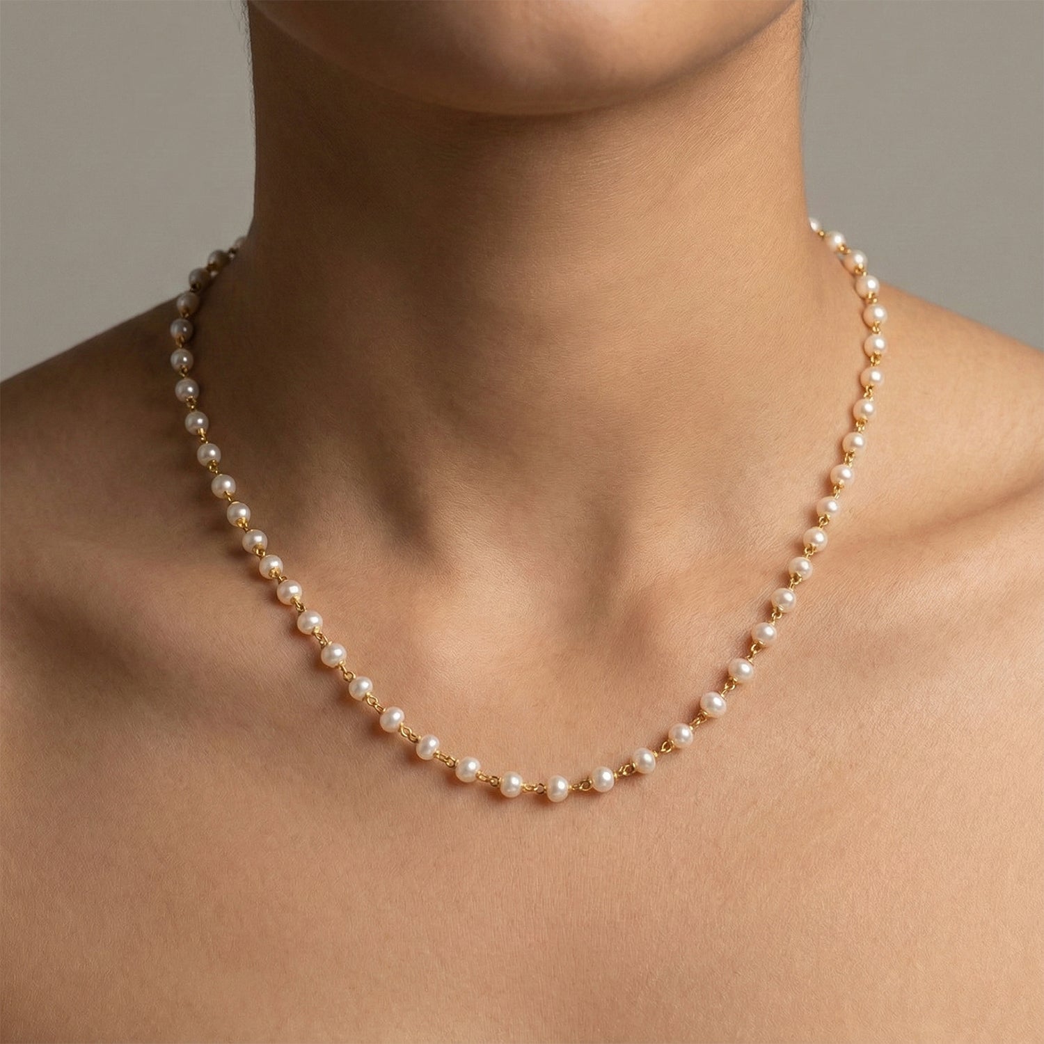 Pearl Beaded Long Necklace – Elegant Gold-Tone Chain Jewellery