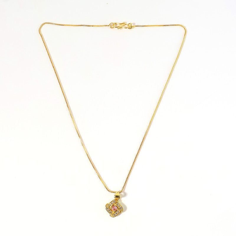 Fashionable square charm pendant necklace with pink stone, perfect for everyday wear