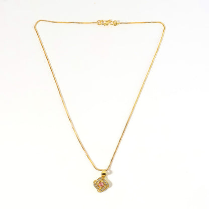 Fashionable square charm pendant necklace with pink stone, perfect for everyday wear
