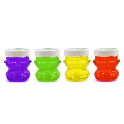 Bright neon glitter slime shaped into creative forms by kids