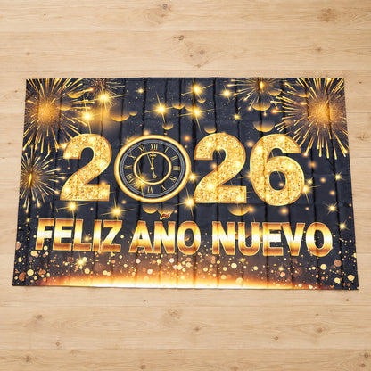 2026 New Year Party Backdrop Curtain Black and Gold (210x150 Cm)