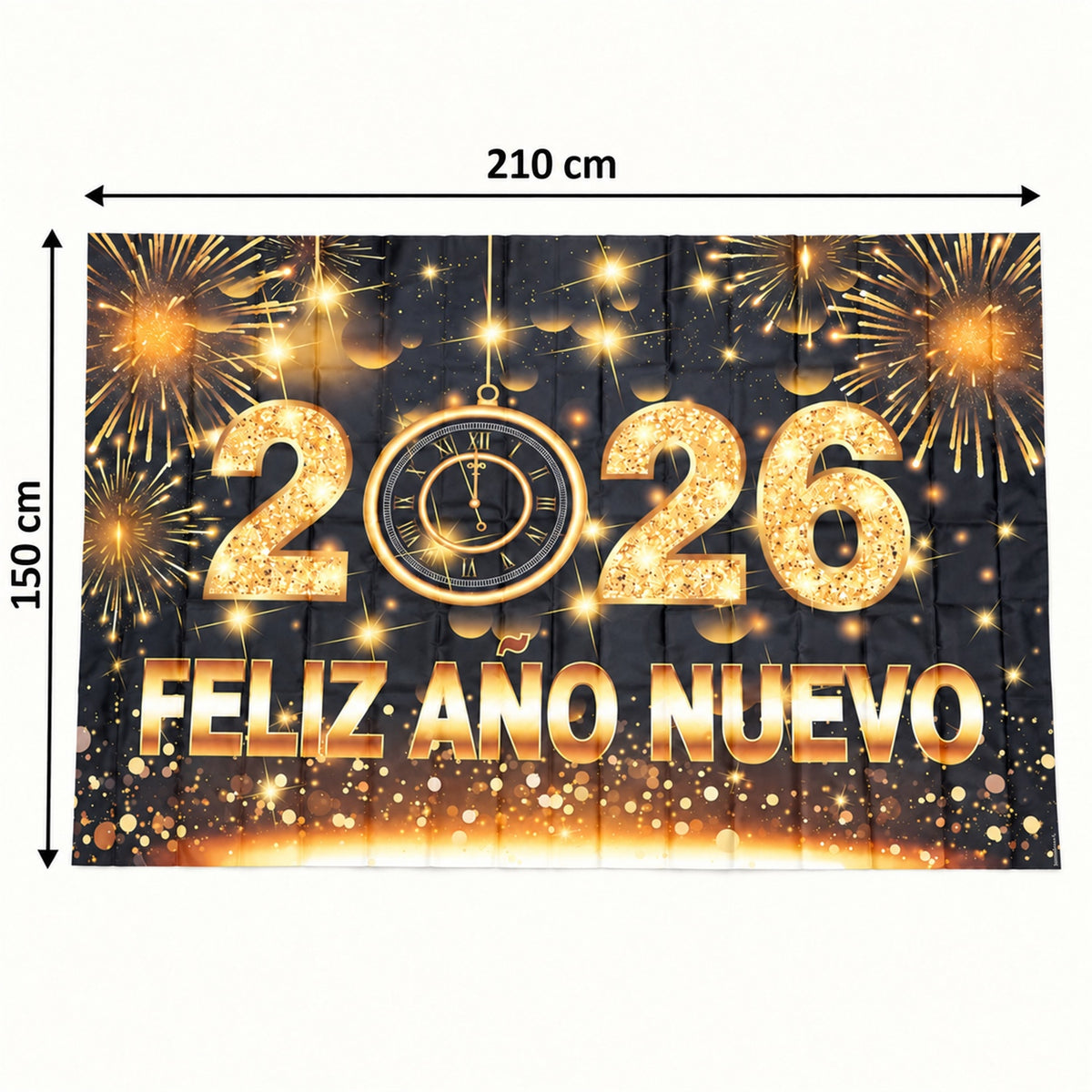 2026 New Year Party Backdrop Curtain Black and Gold (210x150 Cm)