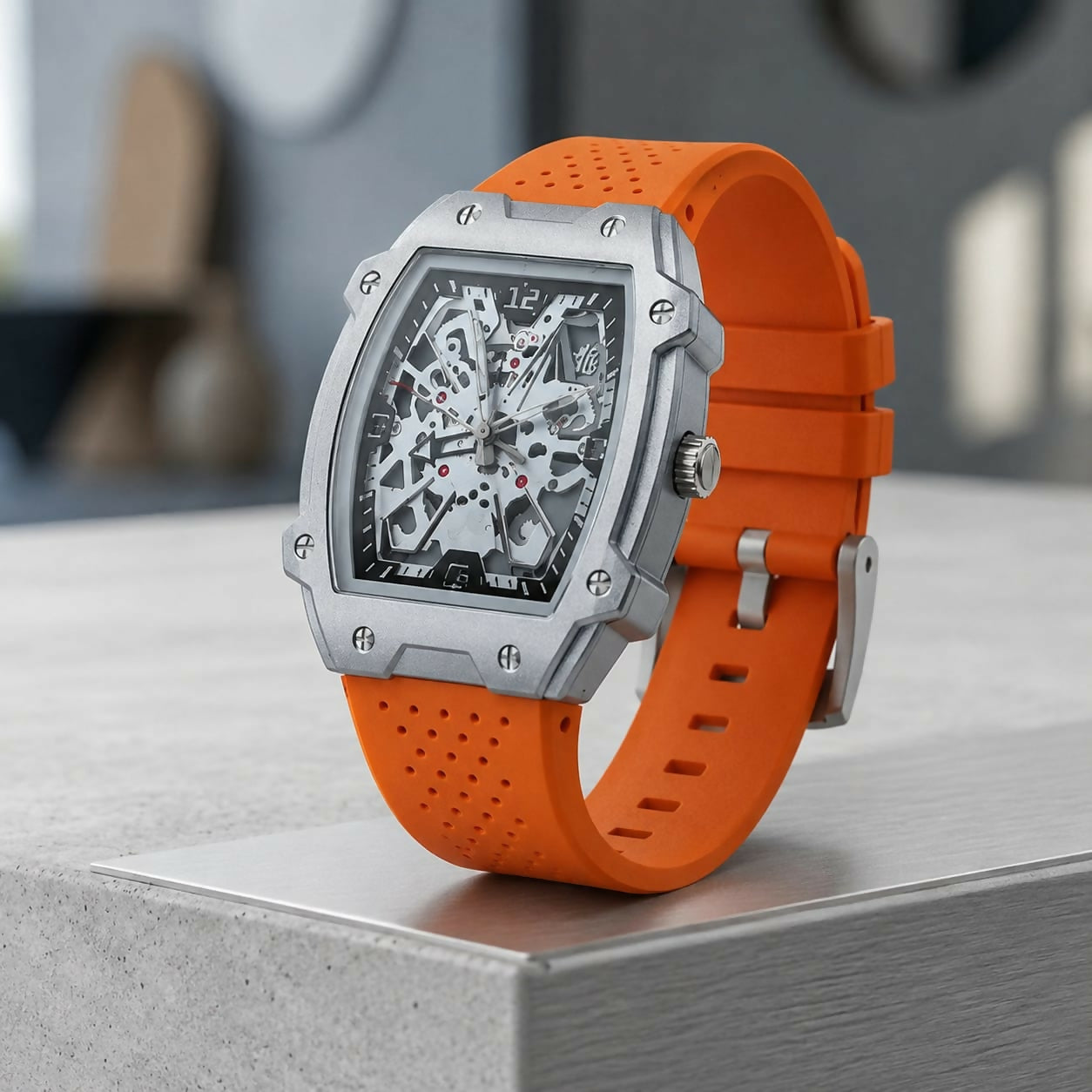 Premium Silver Dial Men's Watch With Silicone Strap For Trendy Casual Style