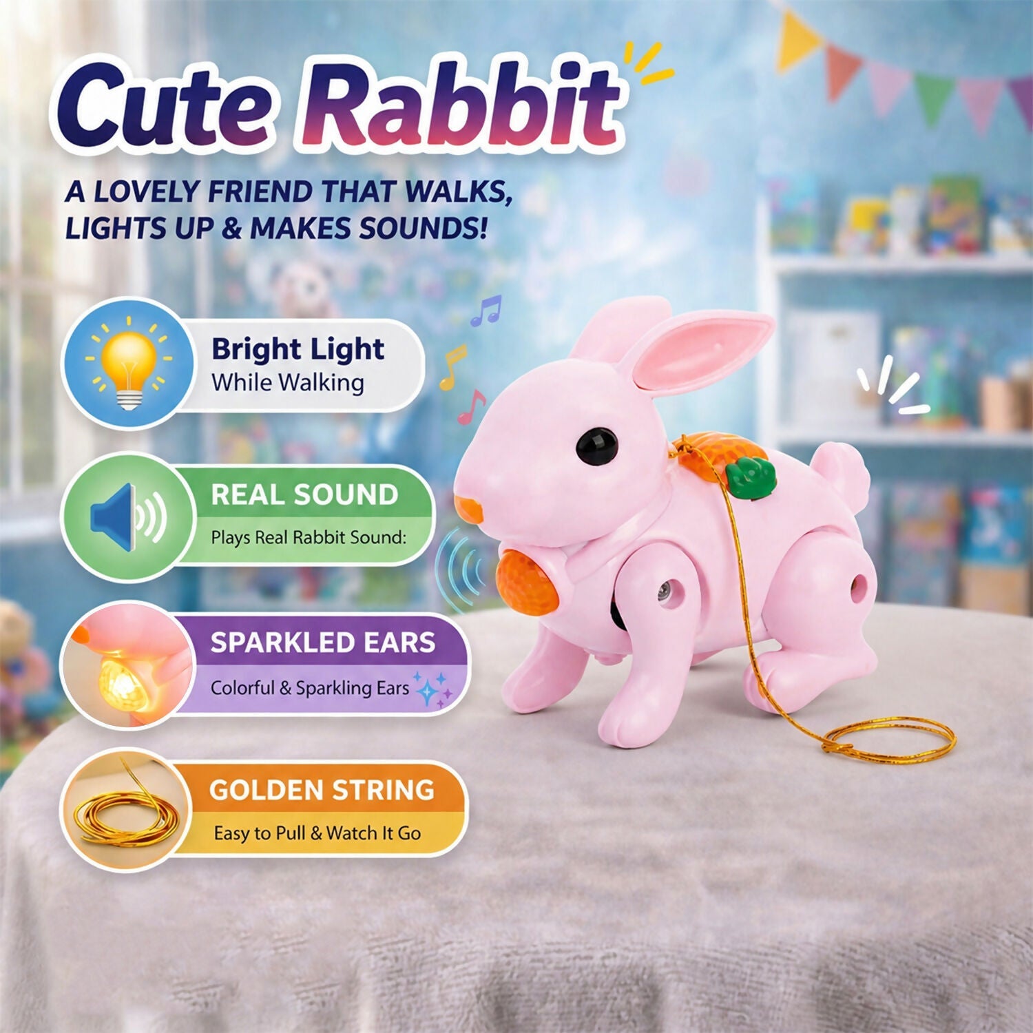 Crawling Rabbit Toy – Musical with Lights & Sounds for Kids Mix colour