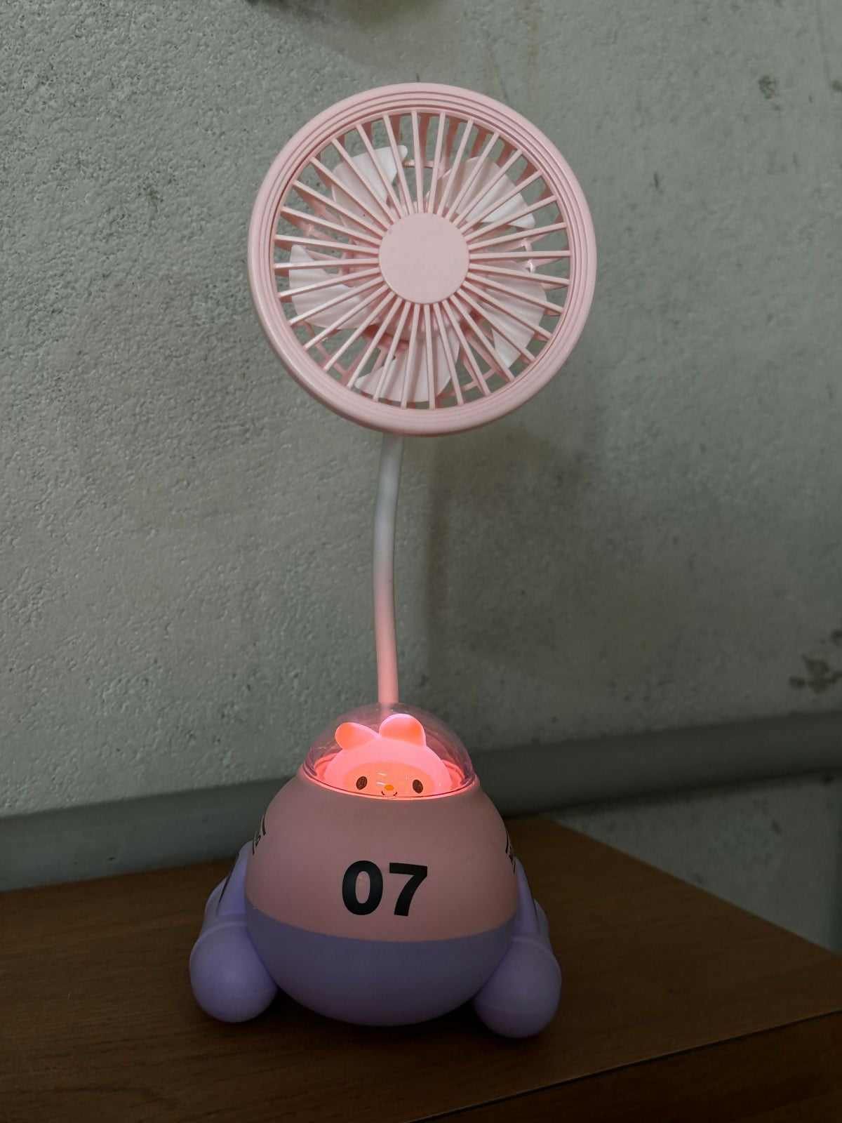 Cute Pink Cartoon Desk Fan with LED Night Light & Pencil Sharpener for Kids