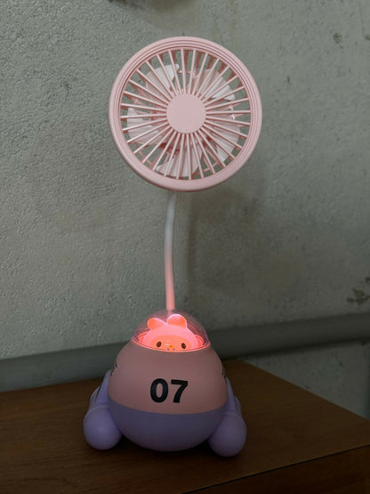Cute Pink Cartoon Desk Fan with LED Night Light & Pencil Sharpener for Kids