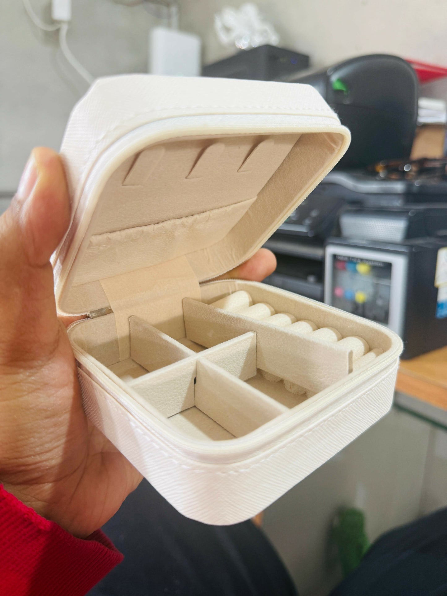 Portable Travel Jewelry Box for Women | Cream Organizer with Compartments