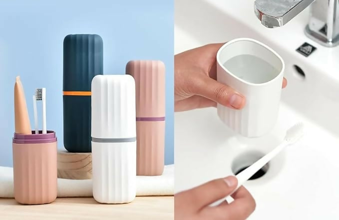 Capsule Shape Travel Toothbrush Toothpaste Case Holder (pack of 2)