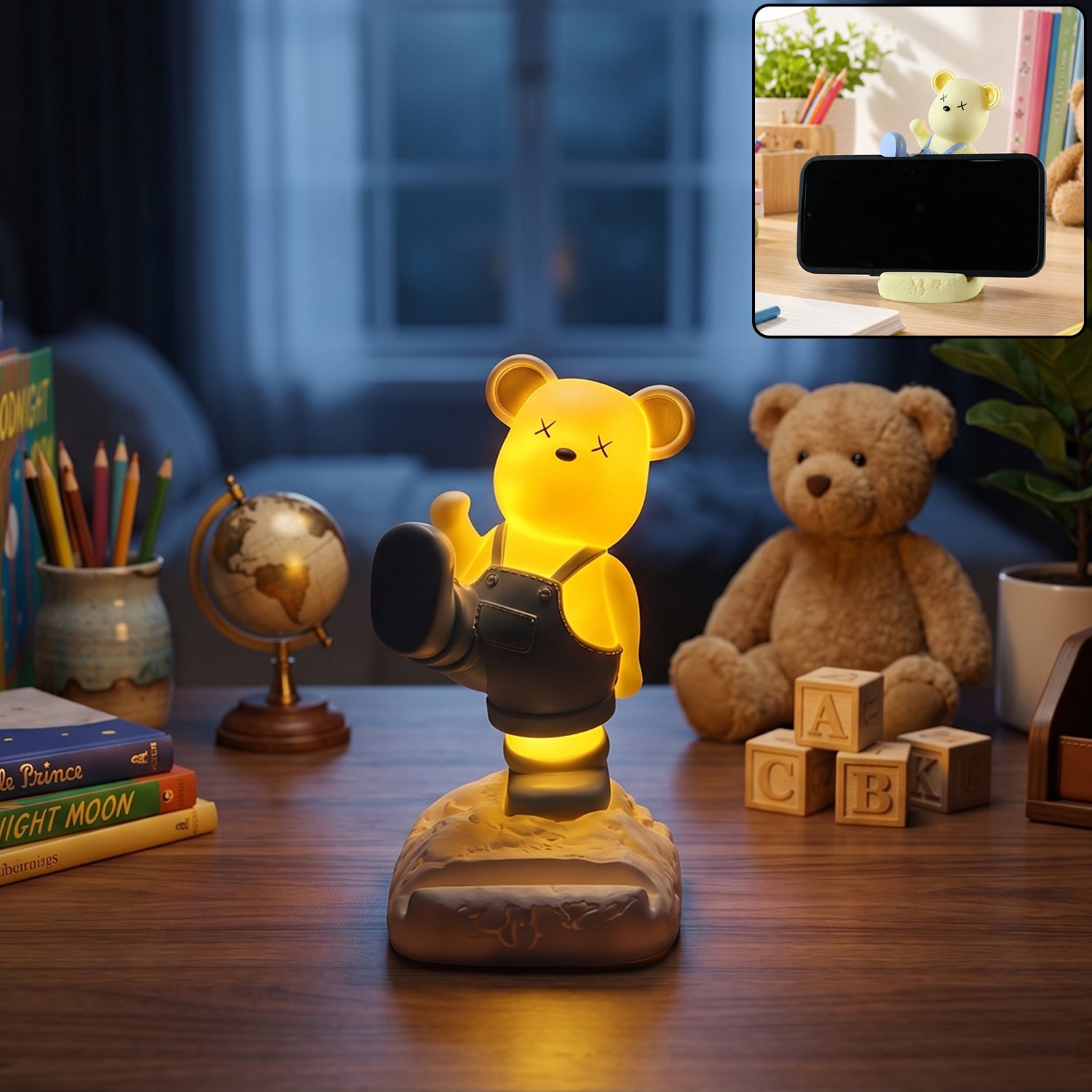 Magnetic Bear LED Light Phone Stand Night Lamp for Desk and Kids Room (1 Pc)