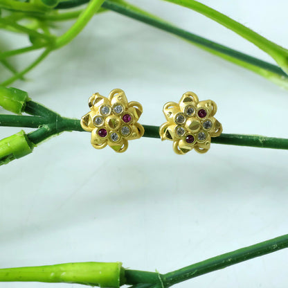 Vintage-inspired floral earrings with crystal embellishments