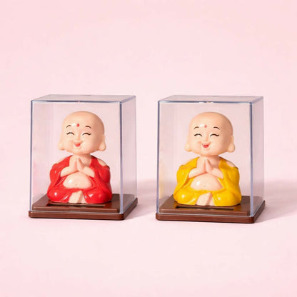Solar Laughing Monk Bobble Head with Moving Head Display Case (Color may vary)
