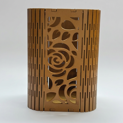 Side profile of the laser cut wooden pen holder, emphasizing its smooth finish and sturdy construction.