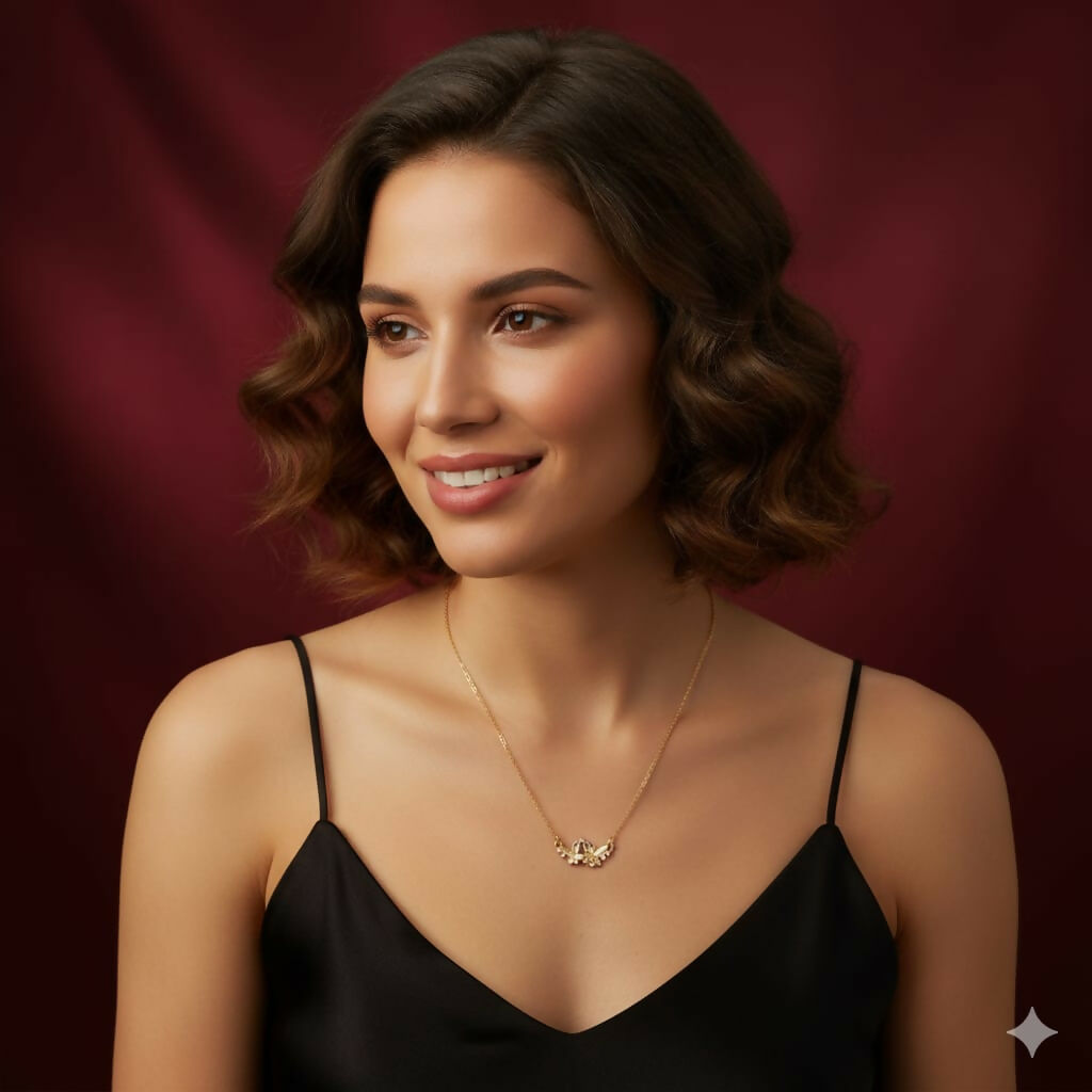 Dainty Double Butterfly AD Gold-Plated Necklace For women and girls