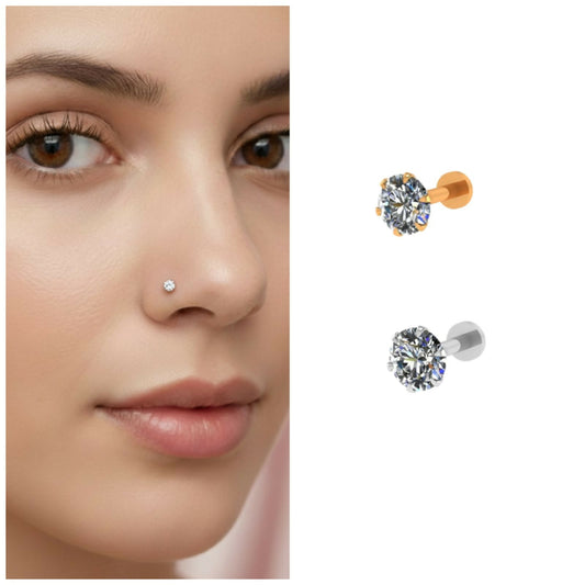 Gold & silver plated nospin stud Labret Piercing for women and girls Combo Pack of 2