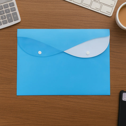 Mix Design A4 Plastic Document Folder – Button Closure Envelope File for Office & School Use (1 Pc)