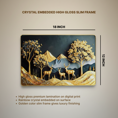 Luxury Golden Deer Mountain Landscape Wall Art Frame Home Decor