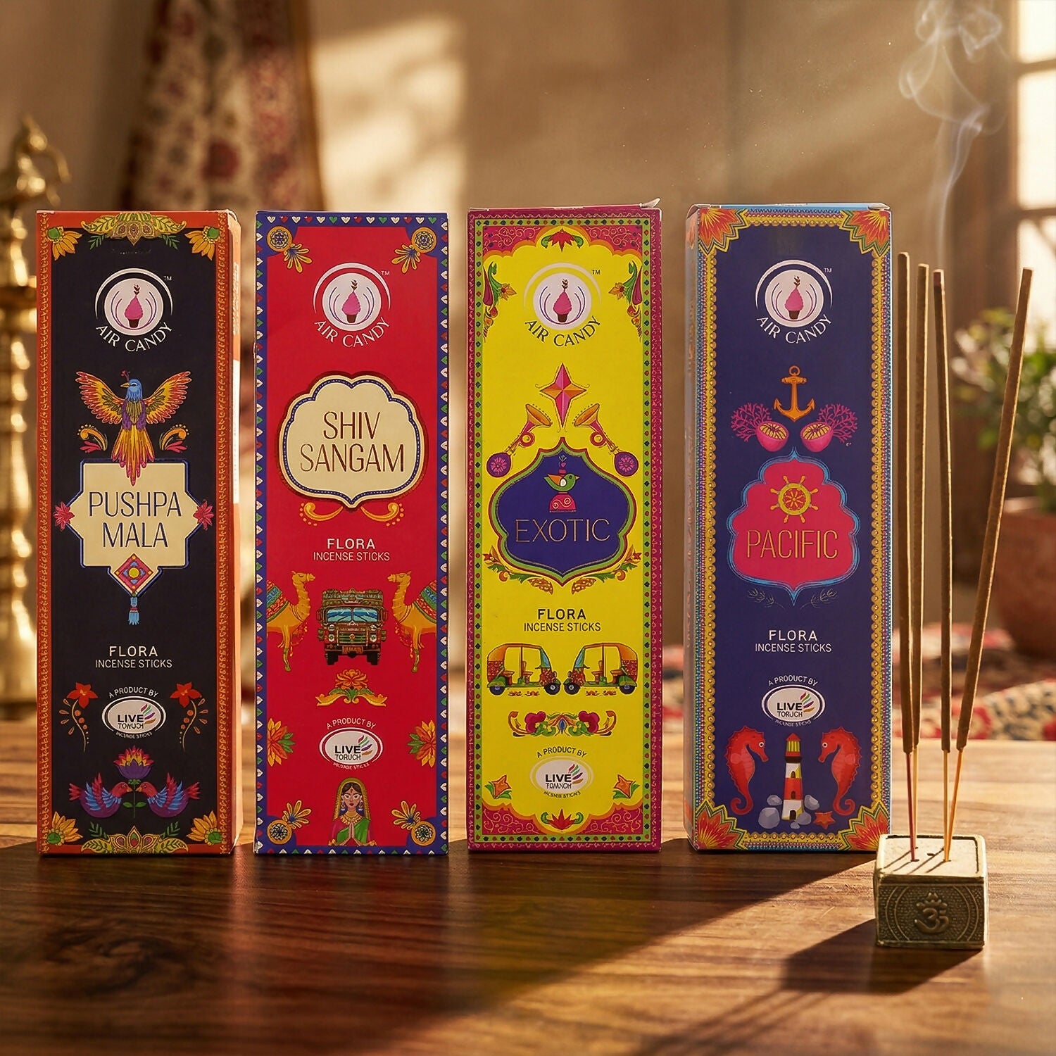 Premium Flora Incense Sticks Combo Pack with 4 Fragrance Variants for Daily Puja & Home Fragrance (4 Packs of 360gm)