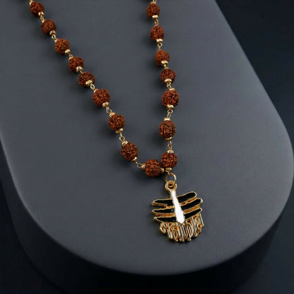 Mahakal Rudraksha Mala with Gold Plated Shiv Pendant Spiritual Necklace for Men