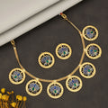 Gold-Tone Pearl Choker Set – Elegant Blue-Green Crystal Design