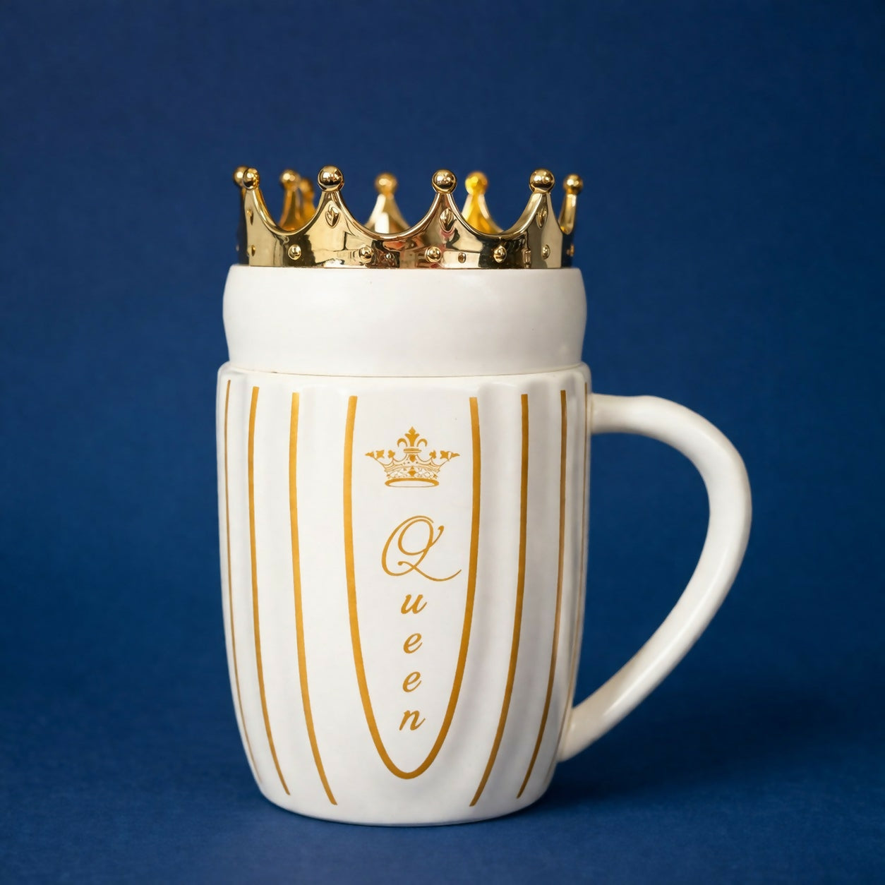 Royal Crown Lid Coffee Mug with Queen Design Ceramic Cup