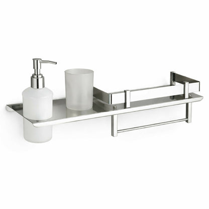 Stainless Steel Wall Mounted Bathroom Shelf with Soap Dispenser, Toothbrush Holder & Towel Rack 1Pc