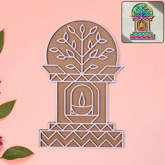 Portable MDF Rangoli Stencil | Diya Tree Design