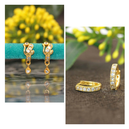 Gold-plated mini huggie hoop earrings combo pack of 2 with CZ stones